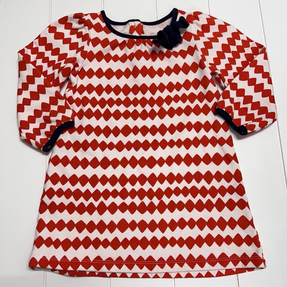 Gymboree Prep Perfect Orange White Diamond Navy French Terry Dress Girls Size 3T